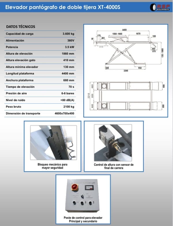 Elevador pantógrafo de doble tijera. 3.600 kg. RSF - Imagen 3