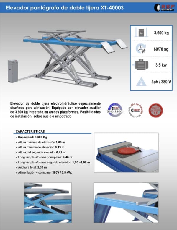 Elevador pantógrafo de doble tijera. 3.600 kg. RSF - Imagen 2